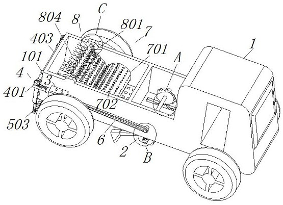 Soil turning device with tilling depth adjusting structure for agricultural implement and soil turning method thereof