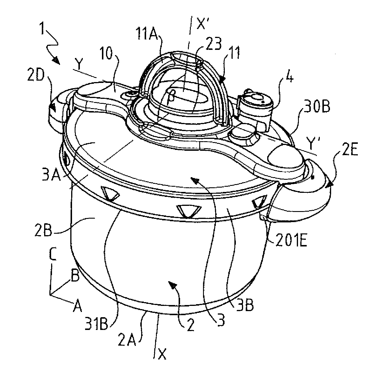 Bayonet-fitting pressure cooker provided with a vessel handle