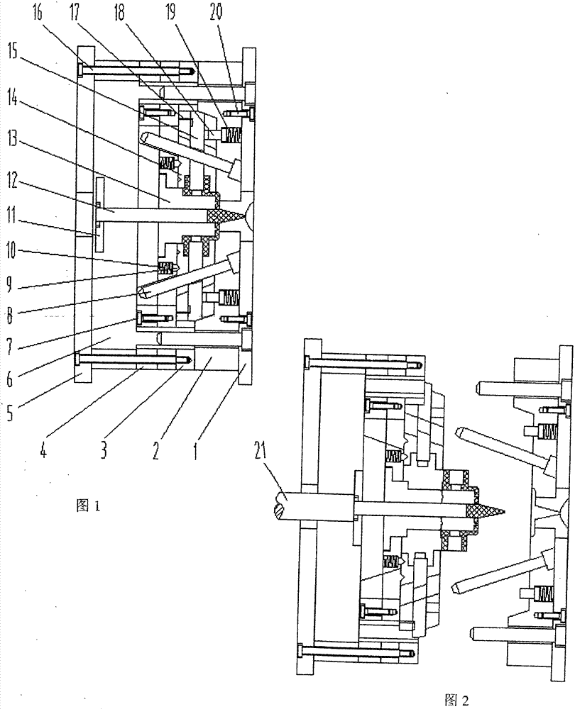 Die-casting die for automobile engine upper shell installation and secondary core pulling