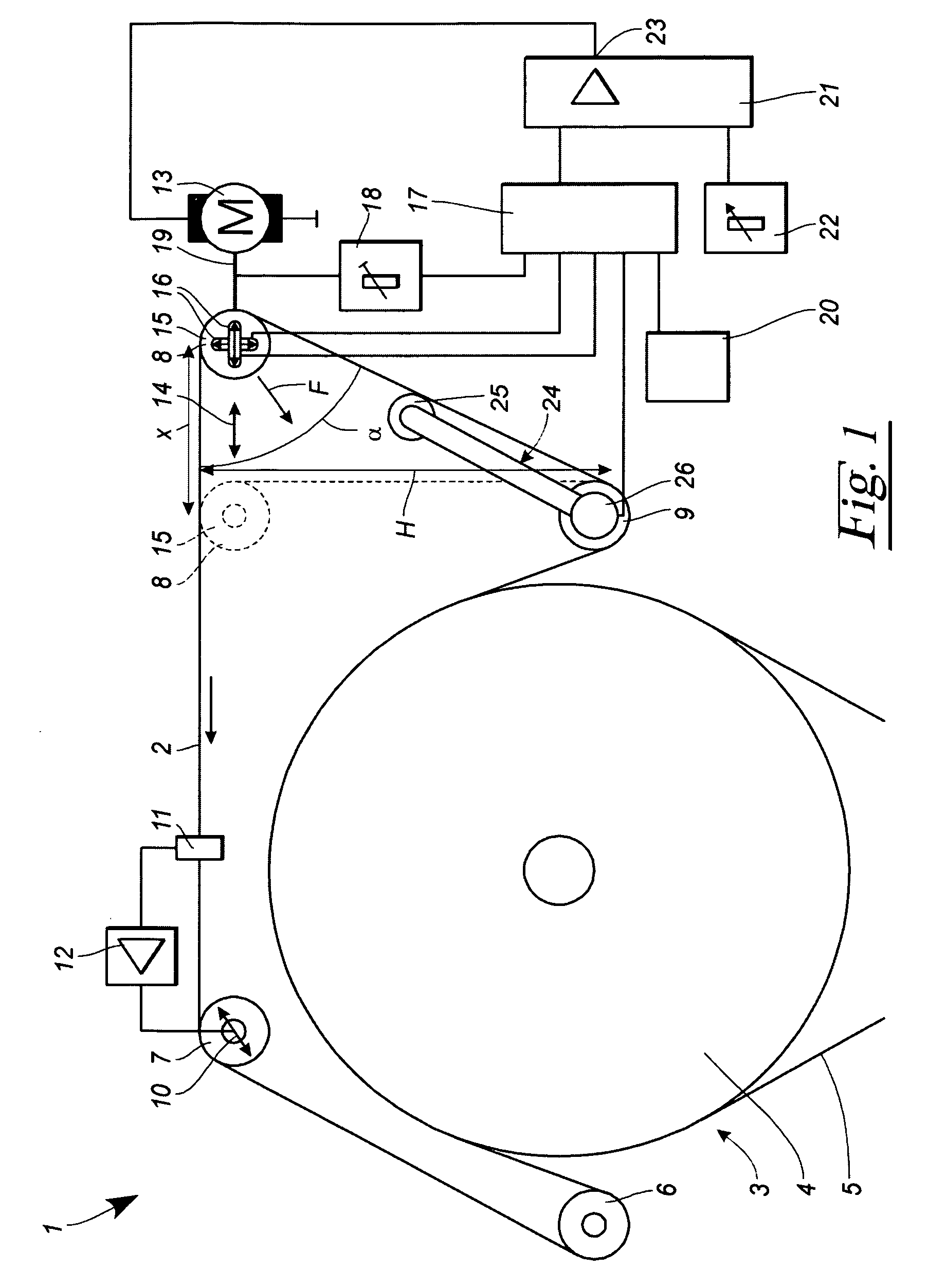 Device and method for regulating the tension of a running web