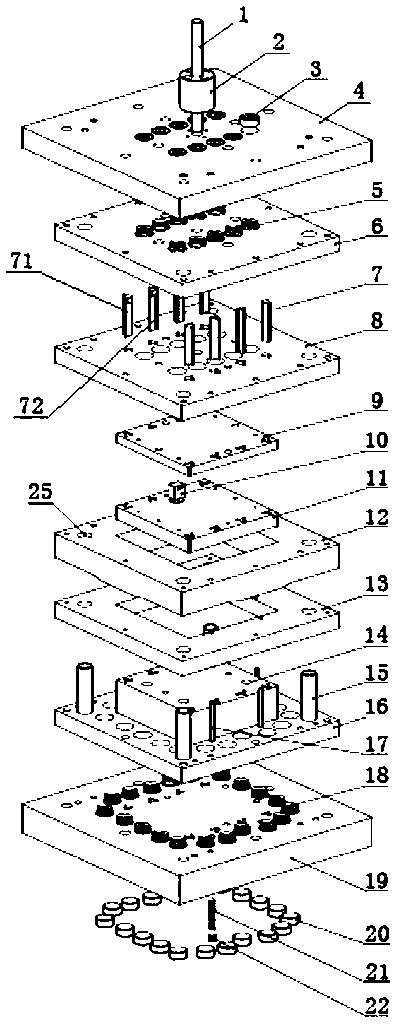 Compound die capable of reducing blanking force for thick material connecting card