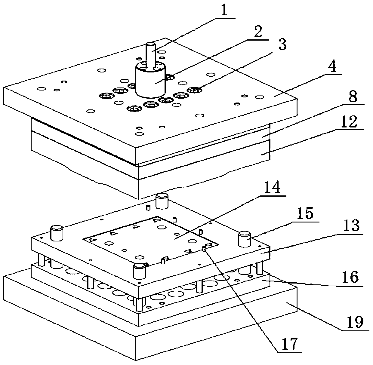 Compound die capable of reducing blanking force for thick material connecting card