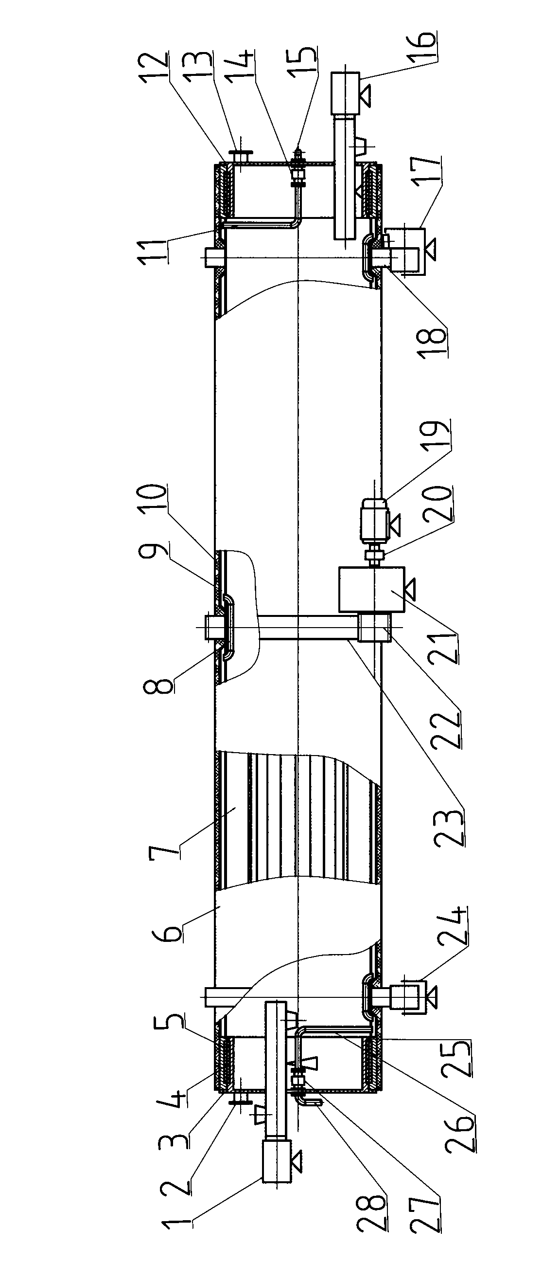 Horizontally-arranged cylinder rolling type aerobic fermentation apparatus with heat exchange function
