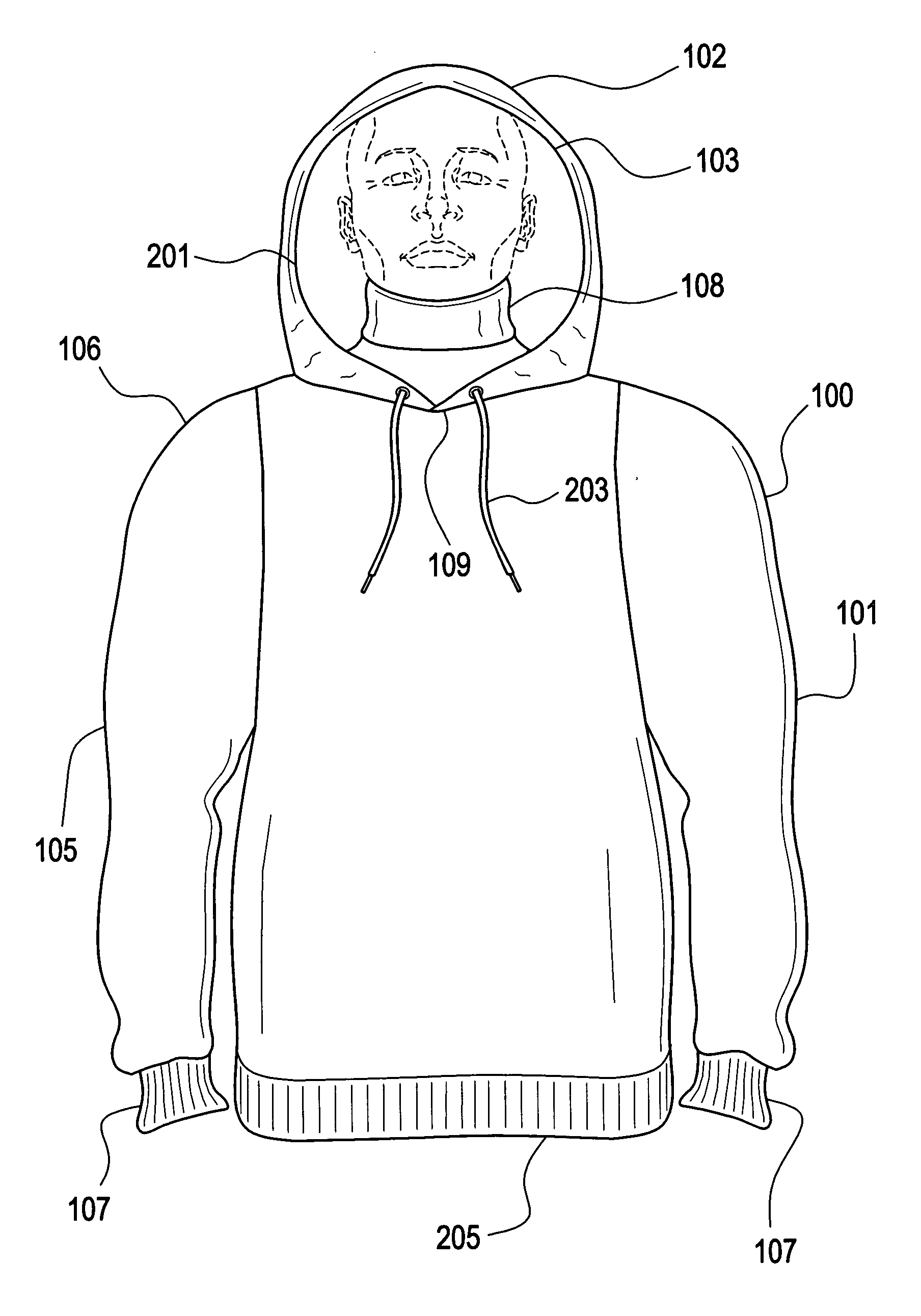 Hooded garment with circular knitted collar