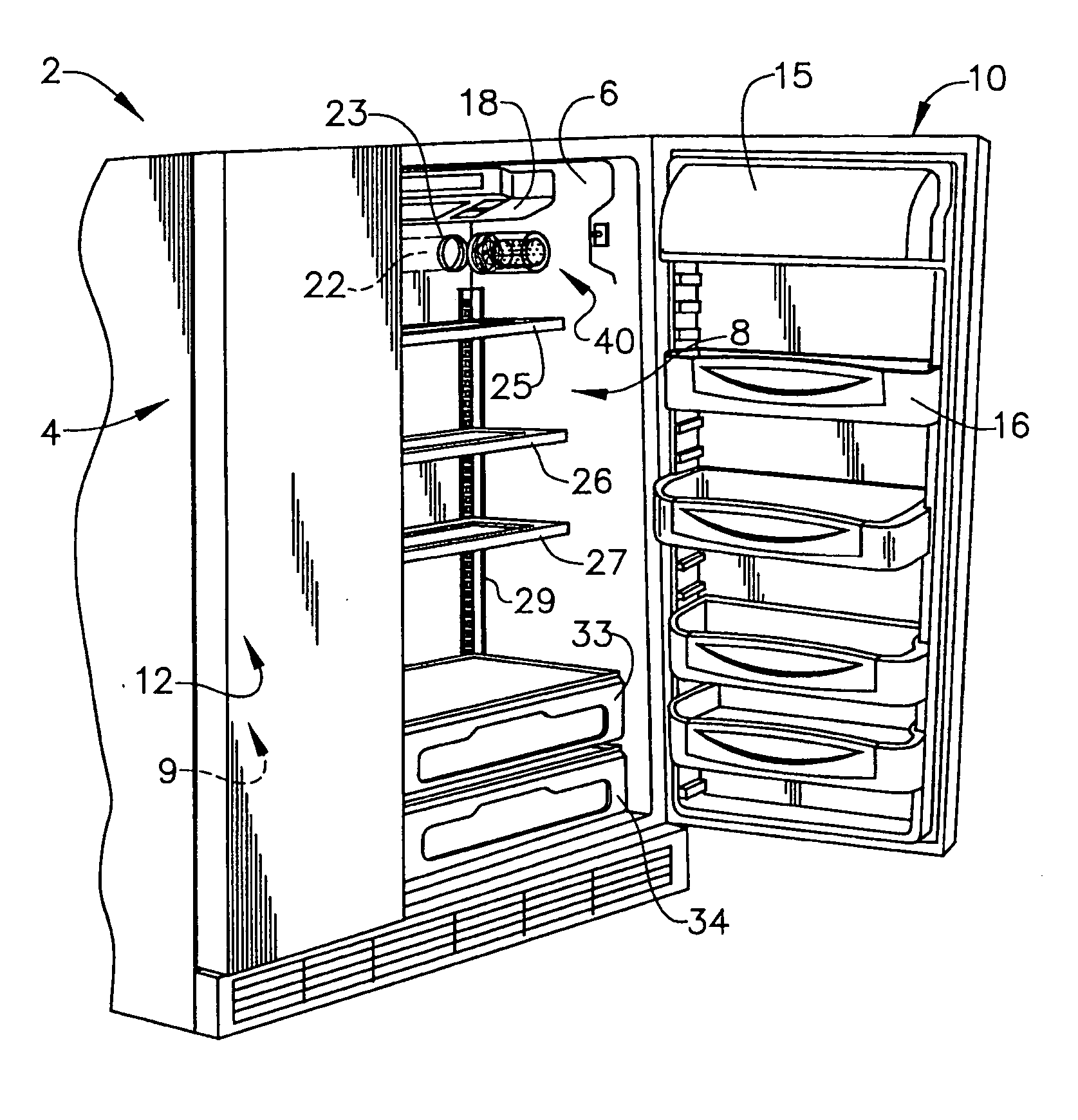Device for rapidly chilling articles in a refrigerator