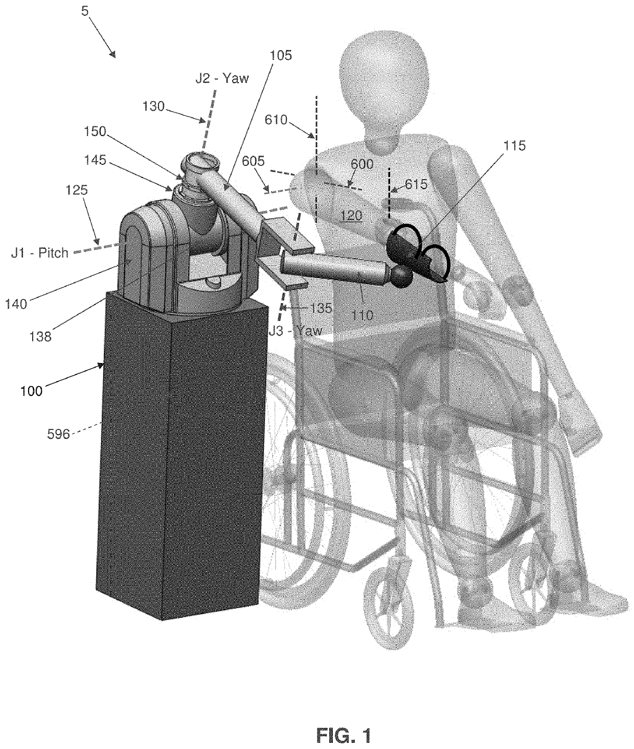 Multi-active-axis, non-exoskeletal robotic rehabilitation device
