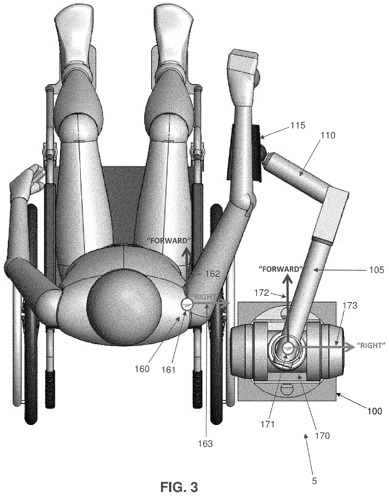 Multi-active-axis, non-exoskeletal robotic rehabilitation device