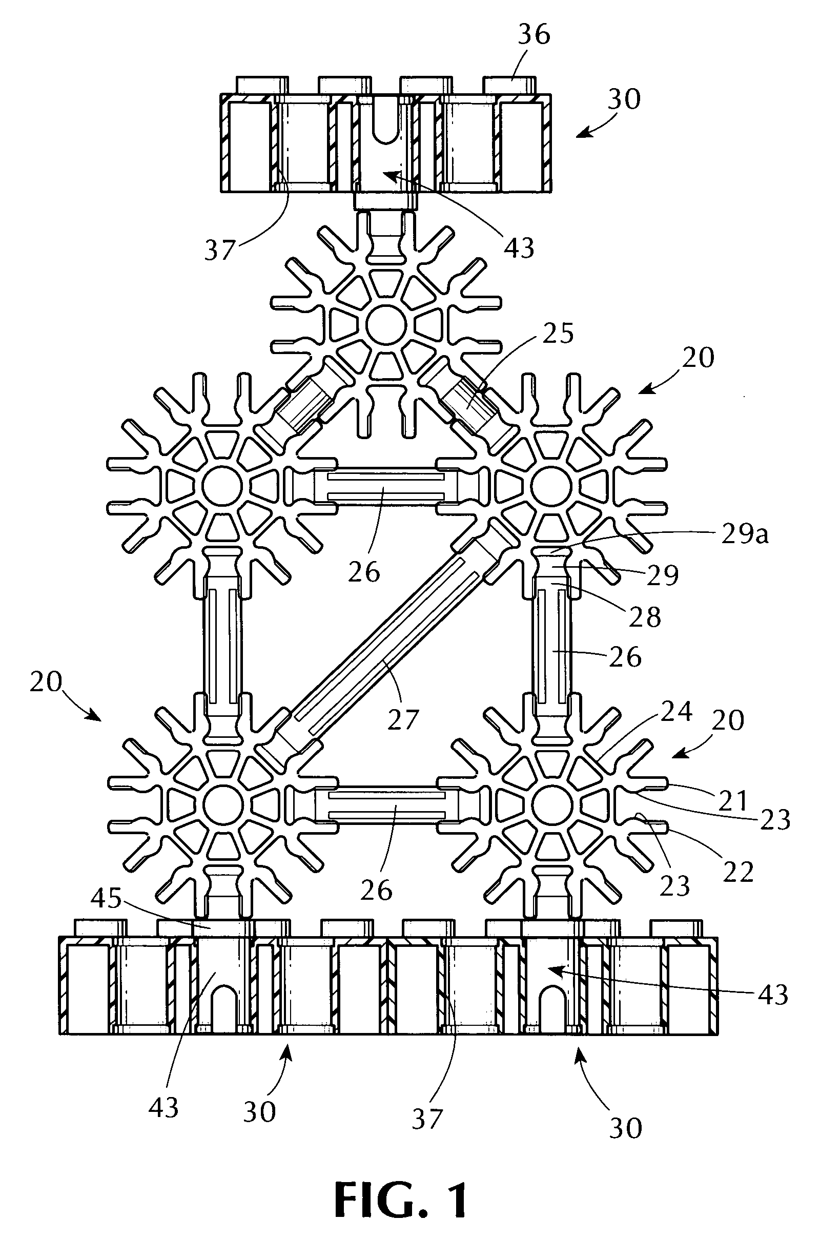 Interfacings between block type and rod and connector type construction toy sets
