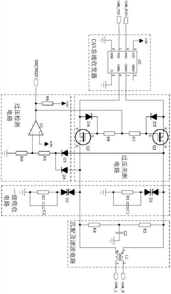 Non-isolated CAN bus overvoltage protection circuit