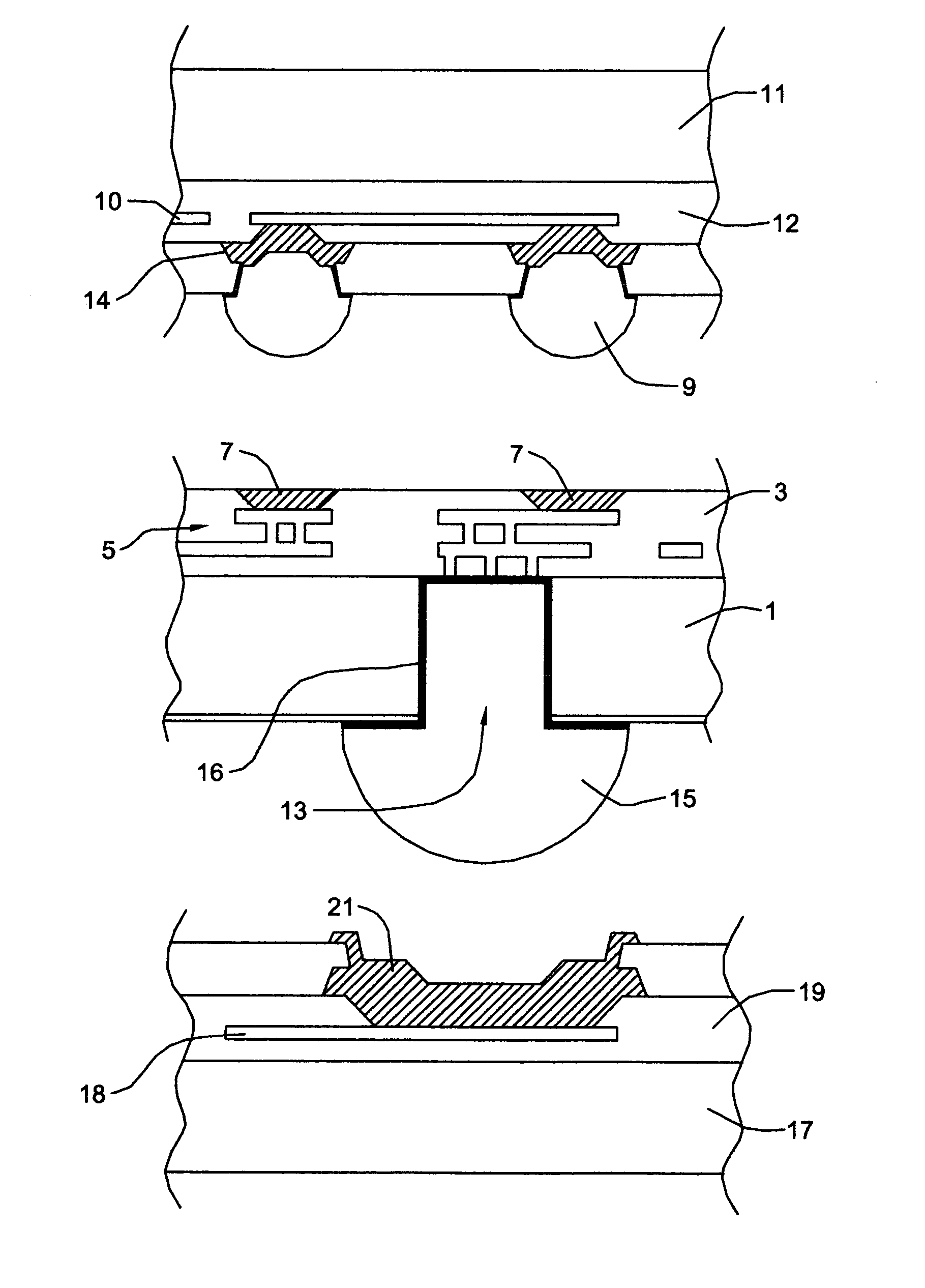 Conductive through via structure and process for electronic device carriers