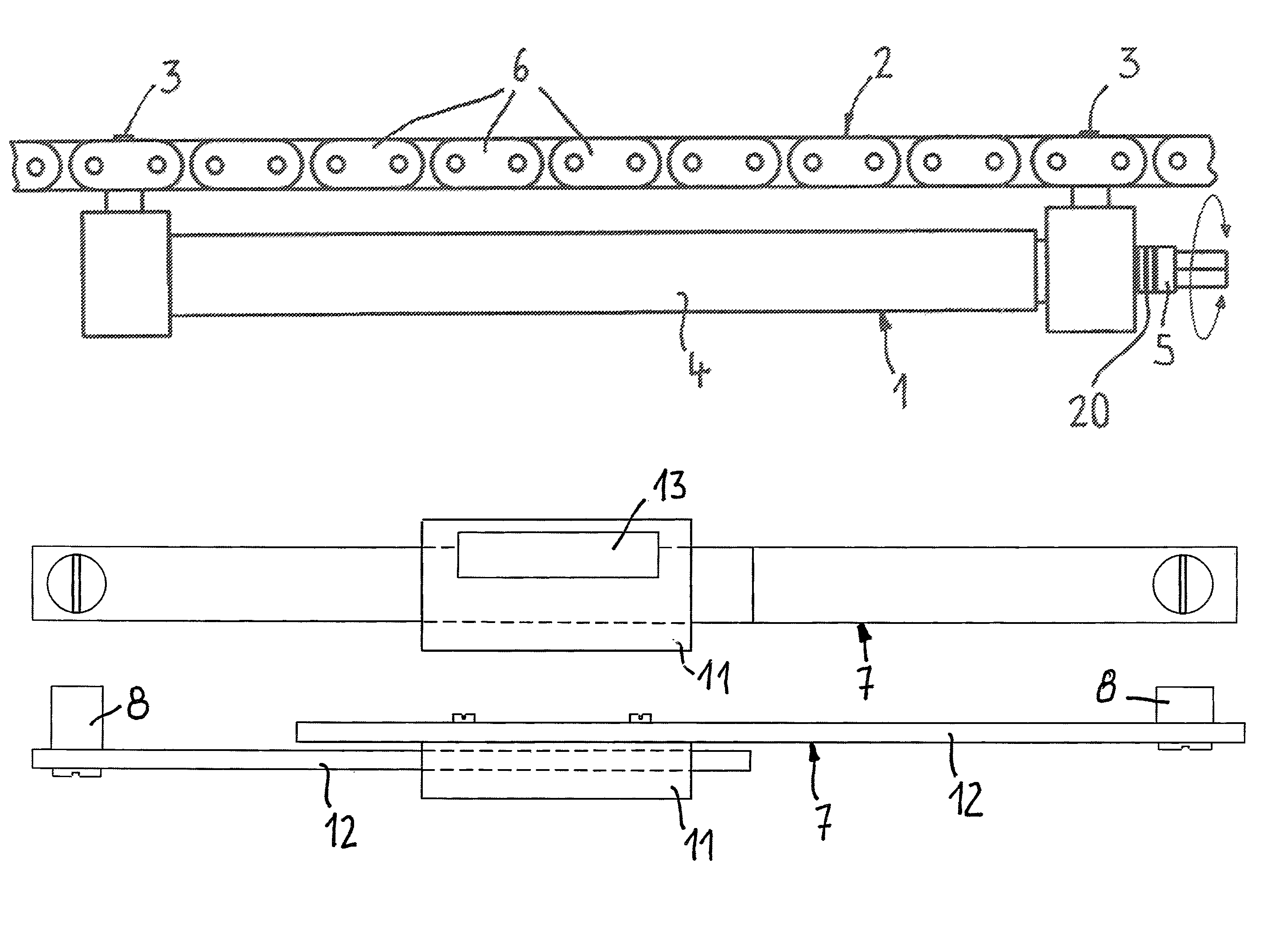 Device and method for checking the wear of roller chains