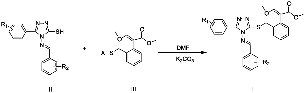 Methoxy acrylate compound containing 1, 2, 4-triazole Schiff base and preparation method and application thereof