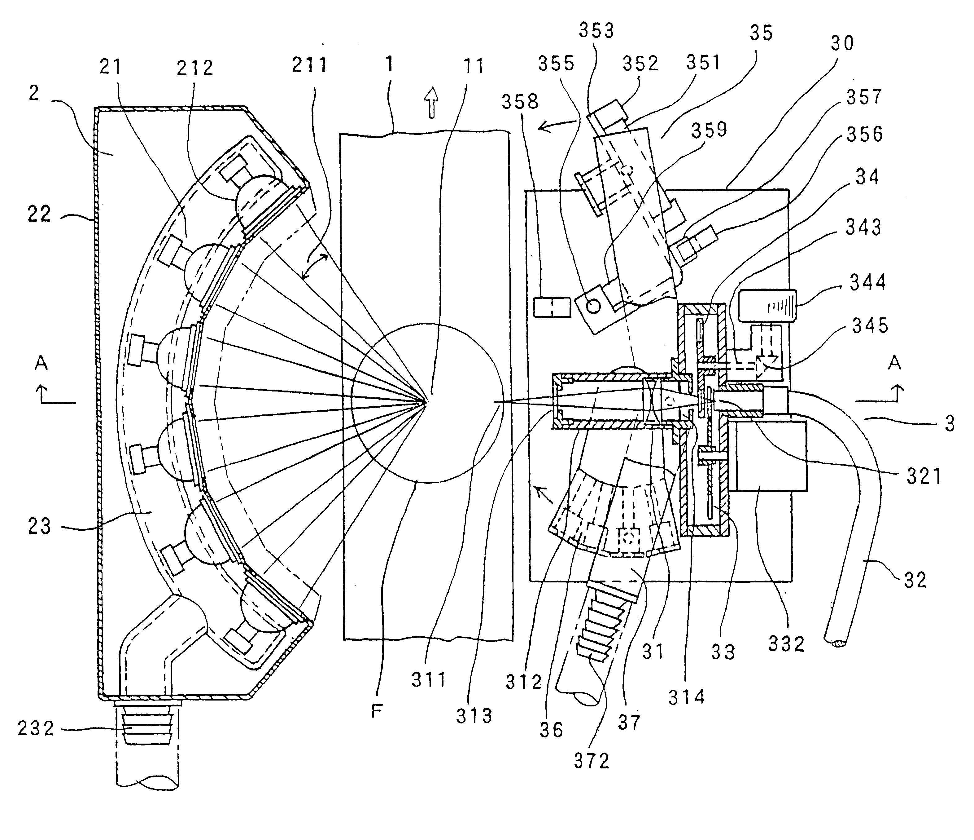 Side multiple-lamp type on-line inside quality inspecting device