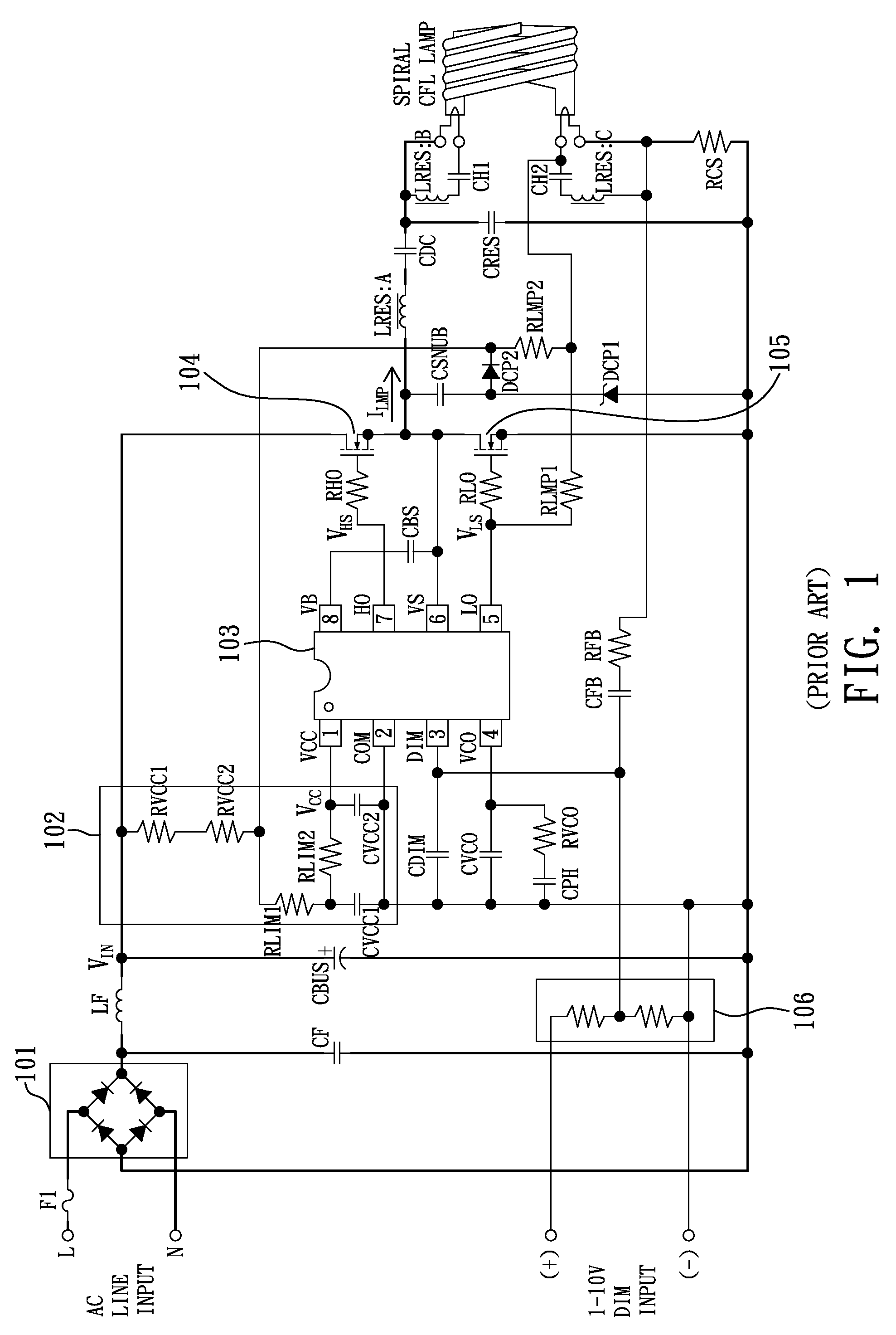 Electronic ballast with dimming control from power line sensing