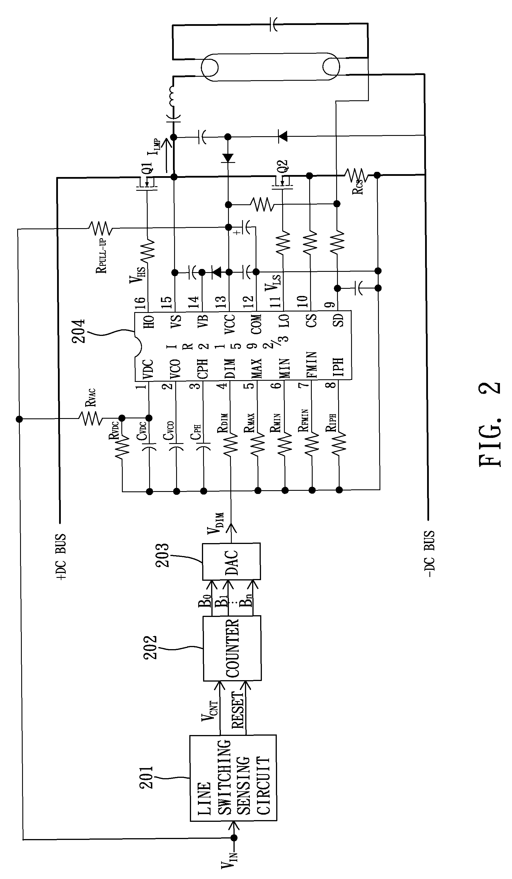 Electronic ballast with dimming control from power line sensing