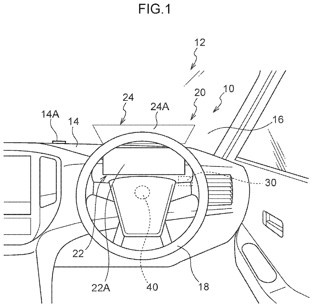 Display device for a vehicle having migration of image display