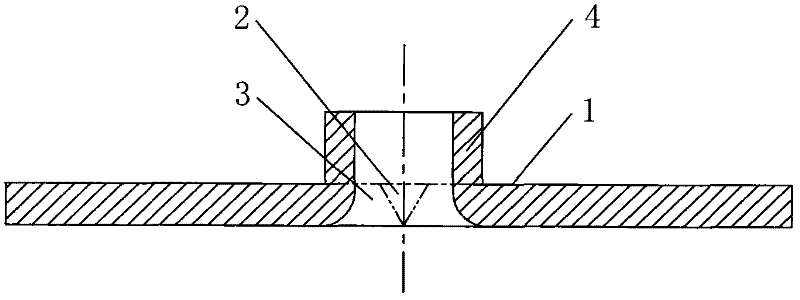 Hole flanging method and die for forming high flange on thin plate