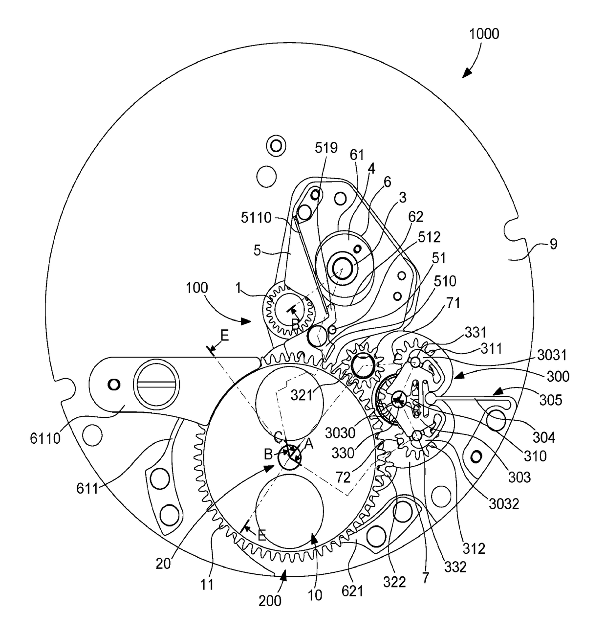 Timepiece mechanism for control of a plurality of displays