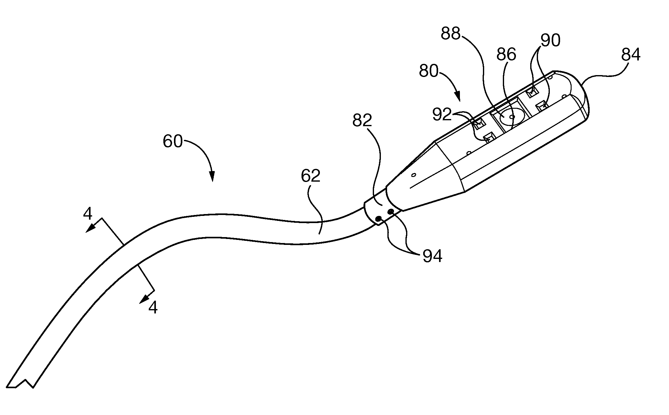 Optical inspection scope with deformable, self-supporting deployment tether