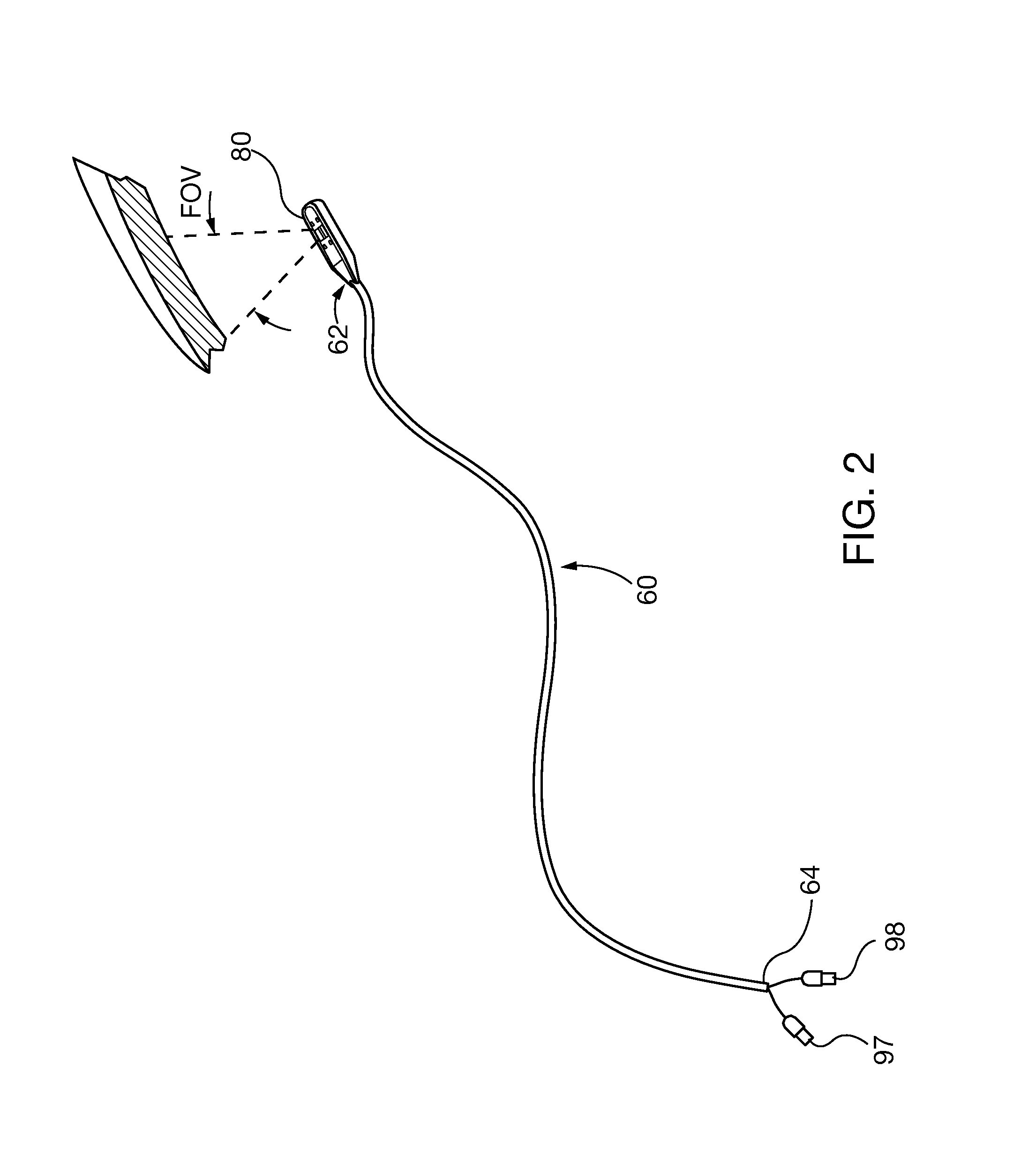 Optical inspection scope with deformable, self-supporting deployment tether