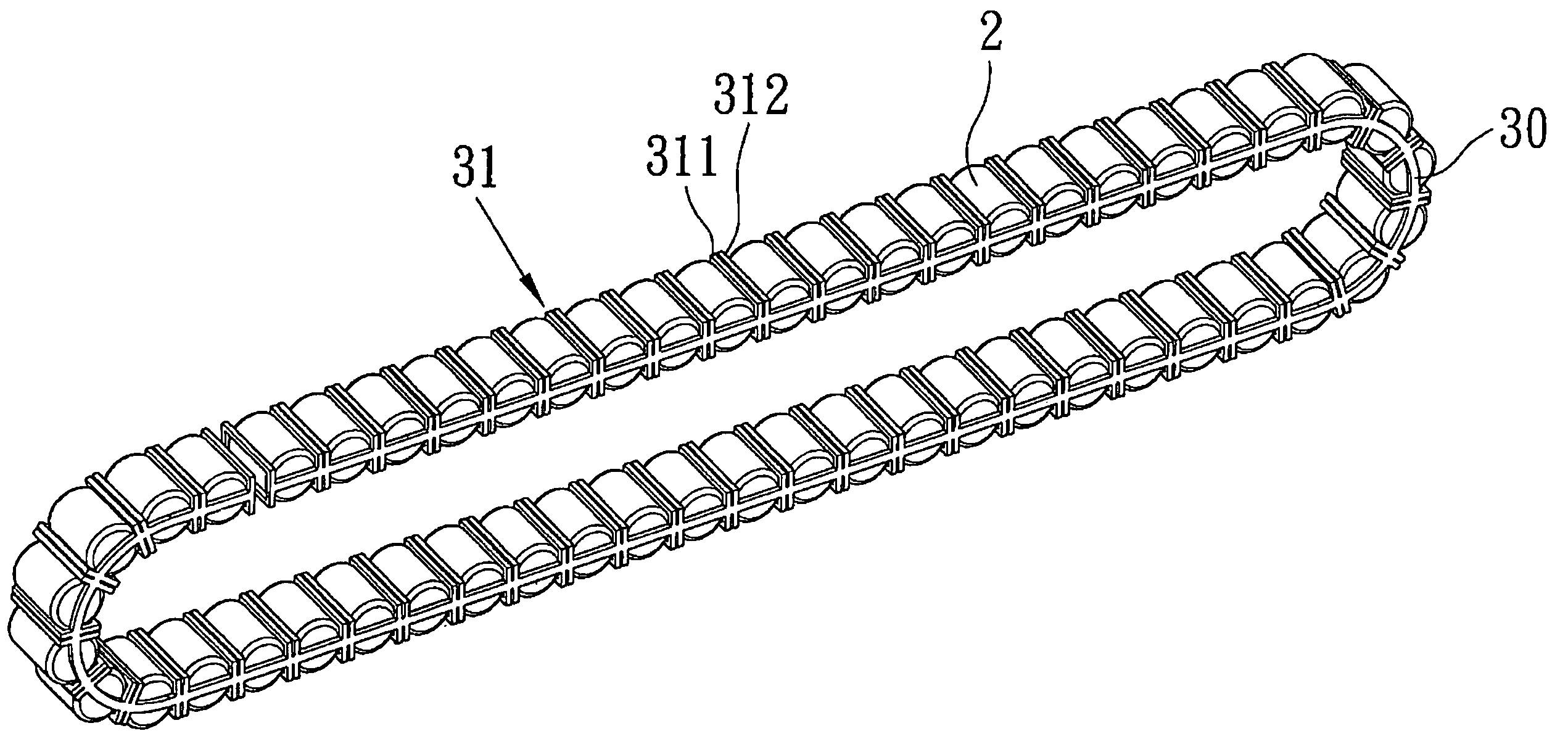 Roller chain for a linear guideway