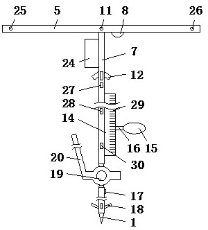 Flood prevention water level measuring ruler device powered by new energy and having the automatic alarm function