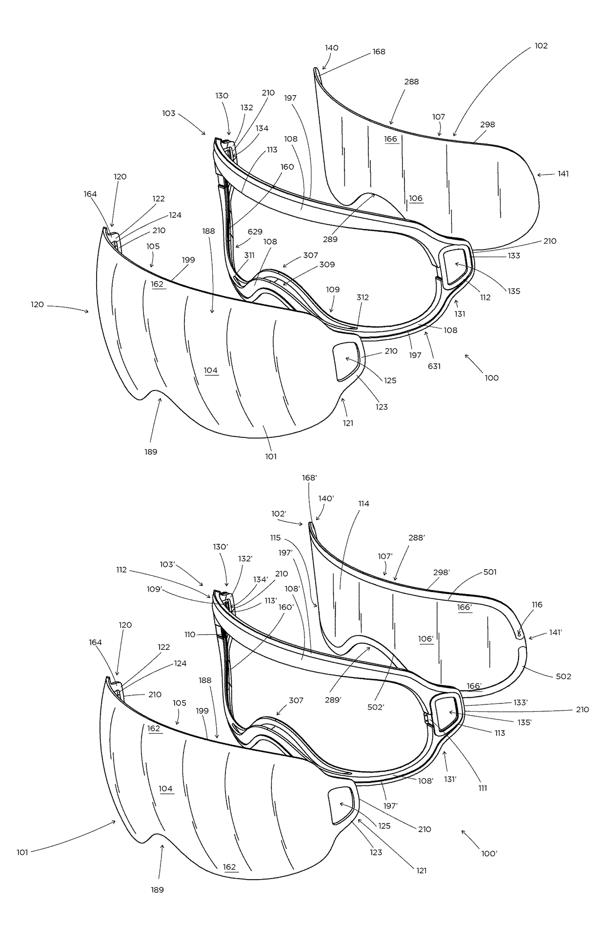 Multi-pane, multi-geometry goggle eye-shield