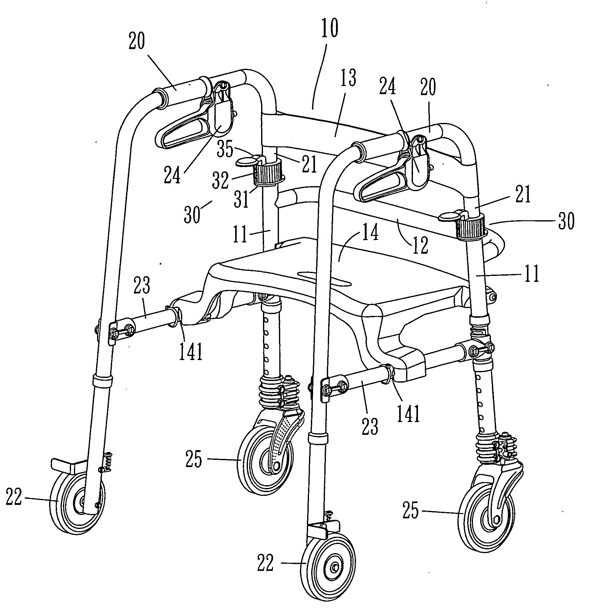 Lock assembly of foldable walker
