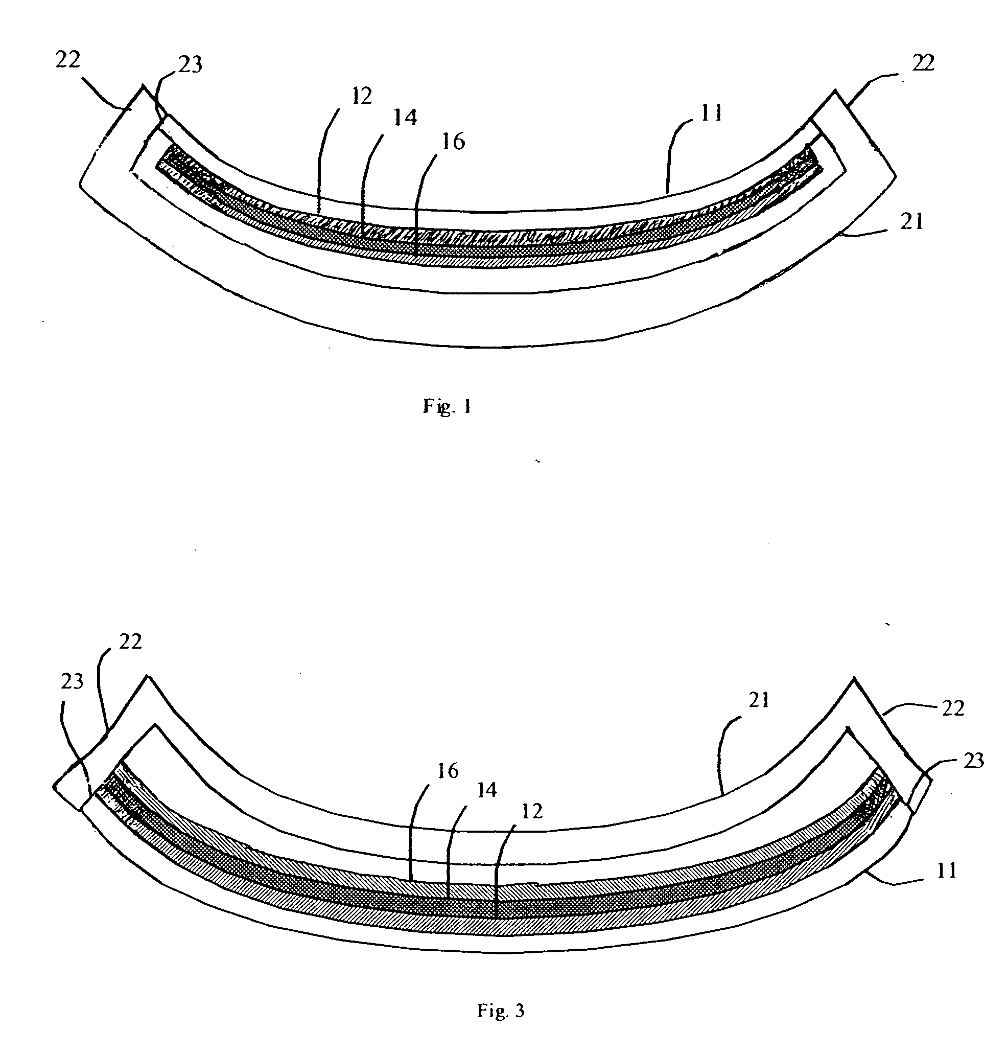 OLED device having curved viewing surface