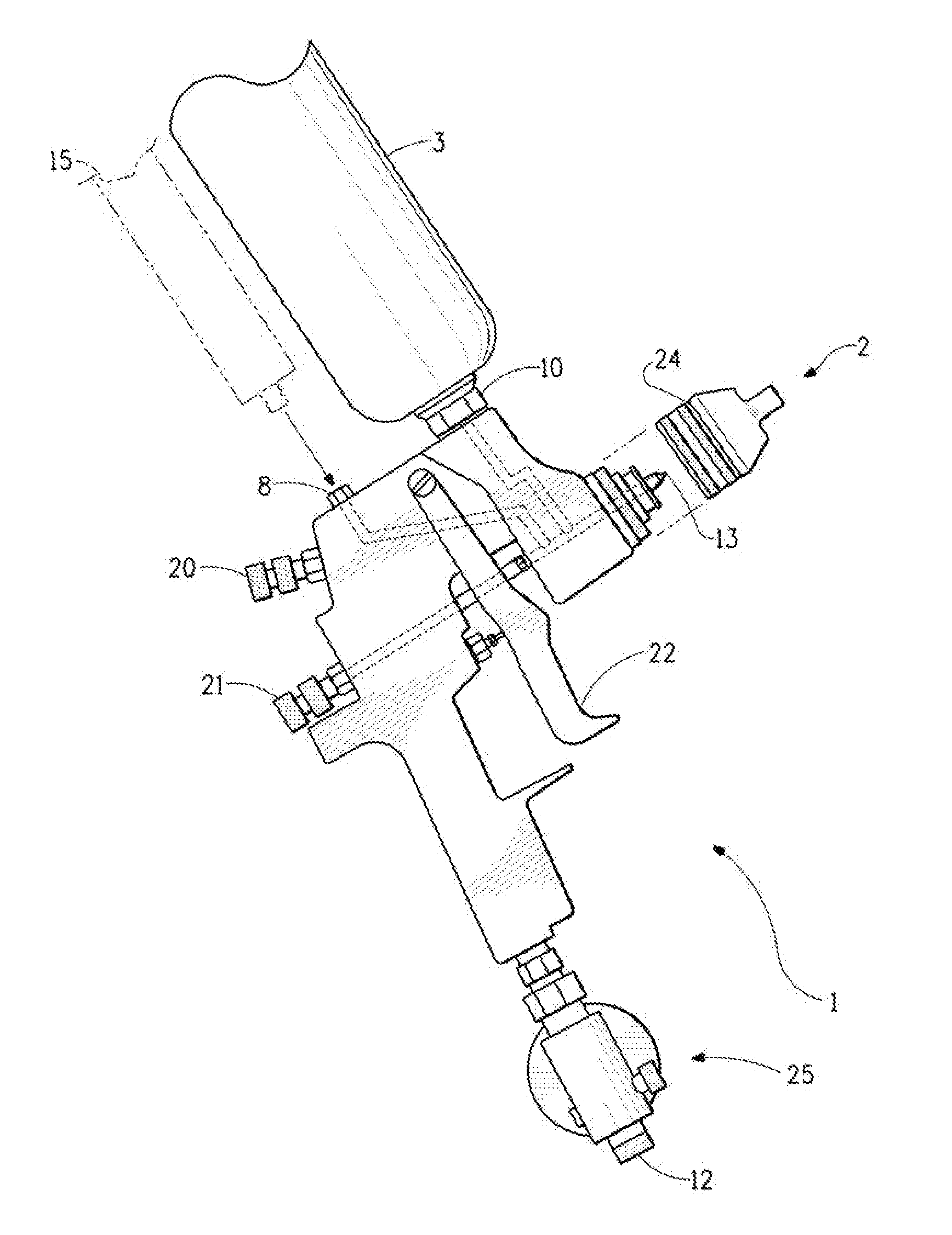 Spray device for coating and use thereof