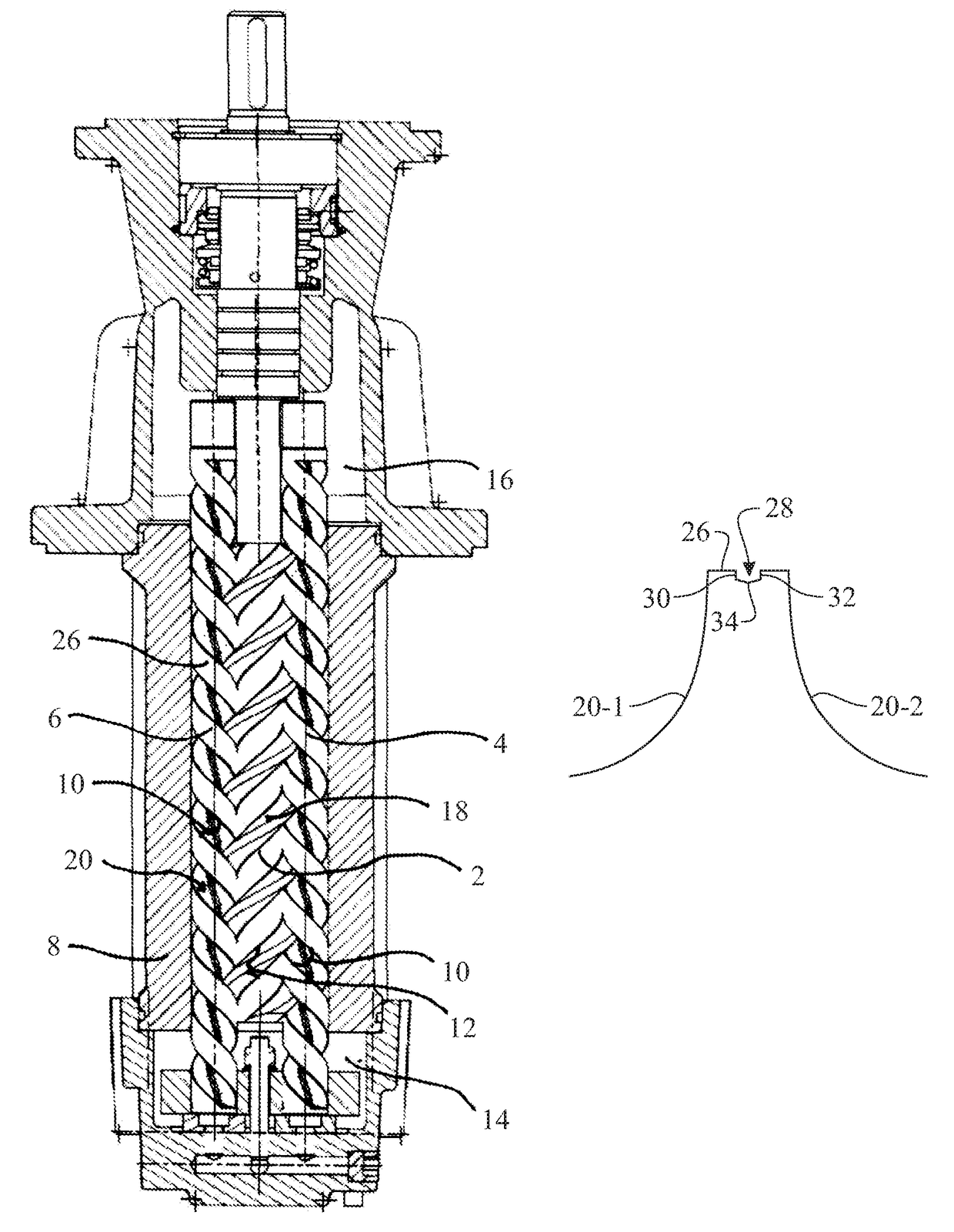 Method of manufacturing a screw pump without undercut and/or screw pump which can have lubrication channels on at least one of the drive screw and running screws