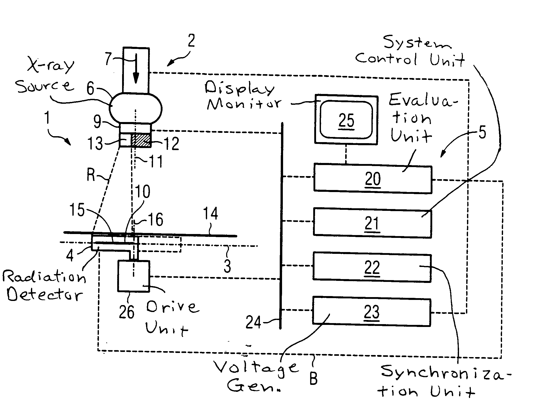X-ray imaging apparatus with continuous, periodic movement of the radiation detector in the exposure plane