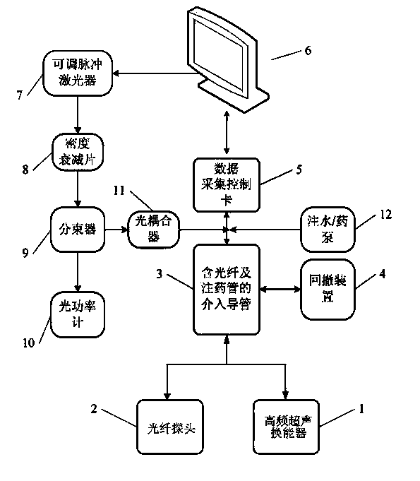 Intravenous ultrasound-based ultrasonic diagnosis and photoacoustic therapy device and therapeutic method thereof