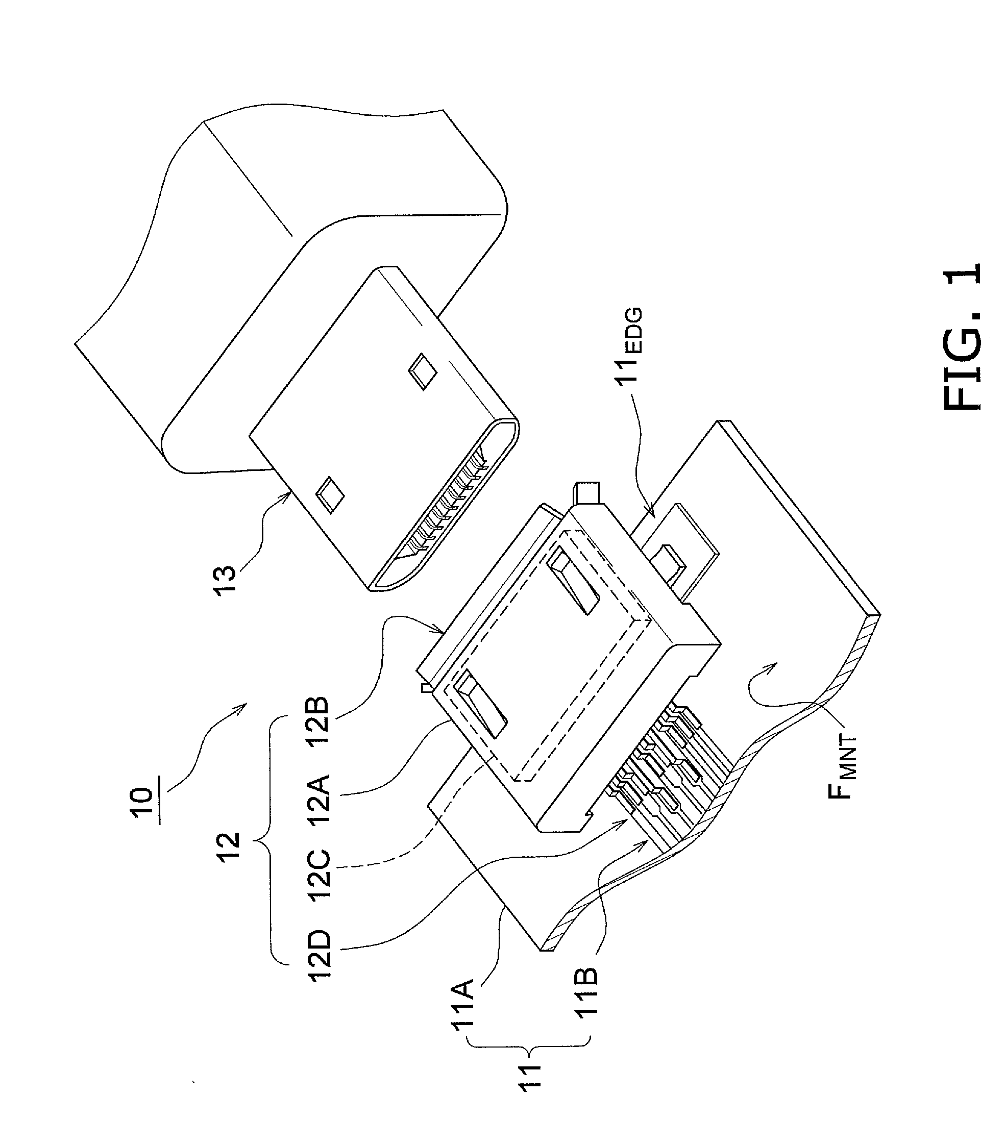 Receptacle, printed wiring board, and electronic device