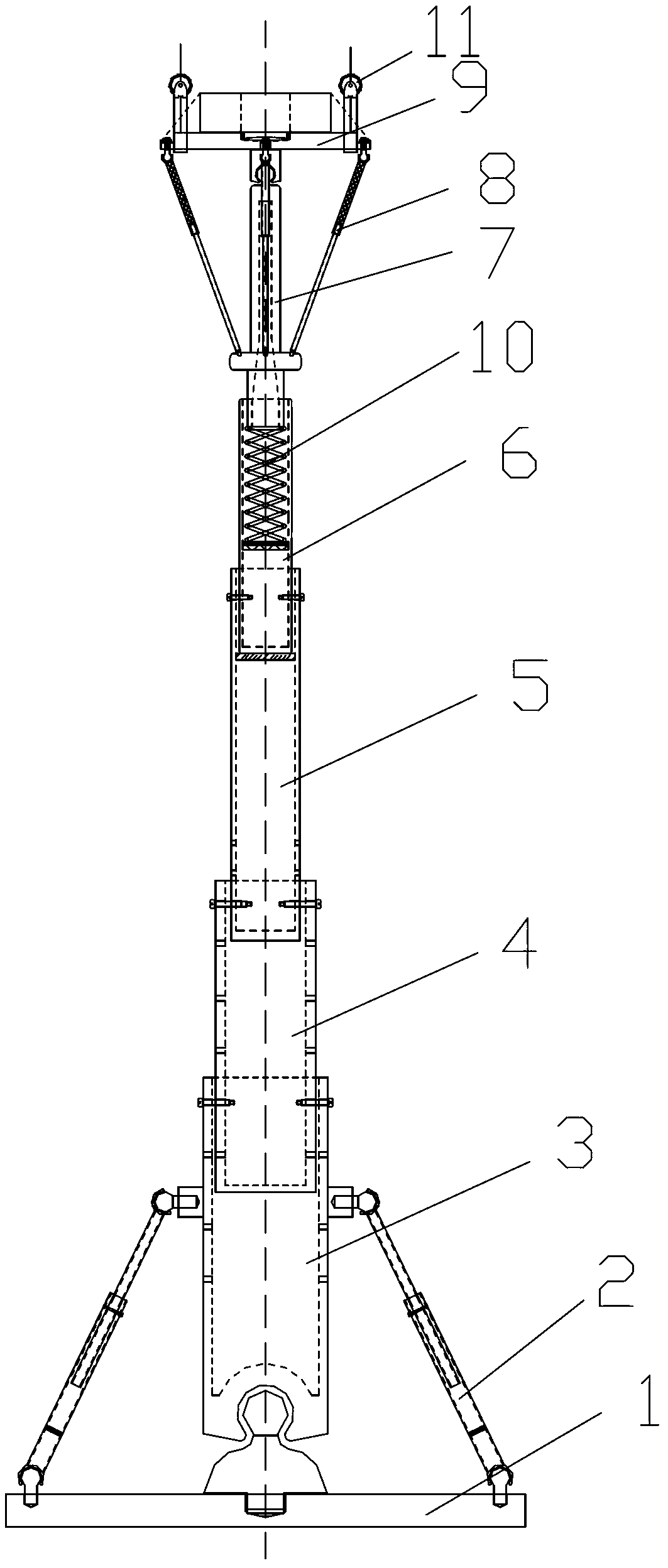Tunnel lining detection support with height and angle capable of being automatically adjusted
