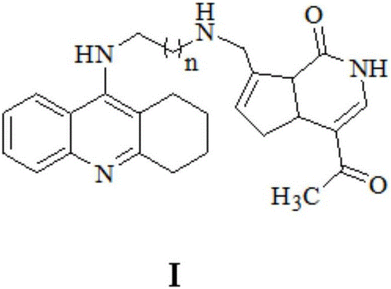 Gardenamide A-tacrine diad compound as well as preparation method and application thereof
