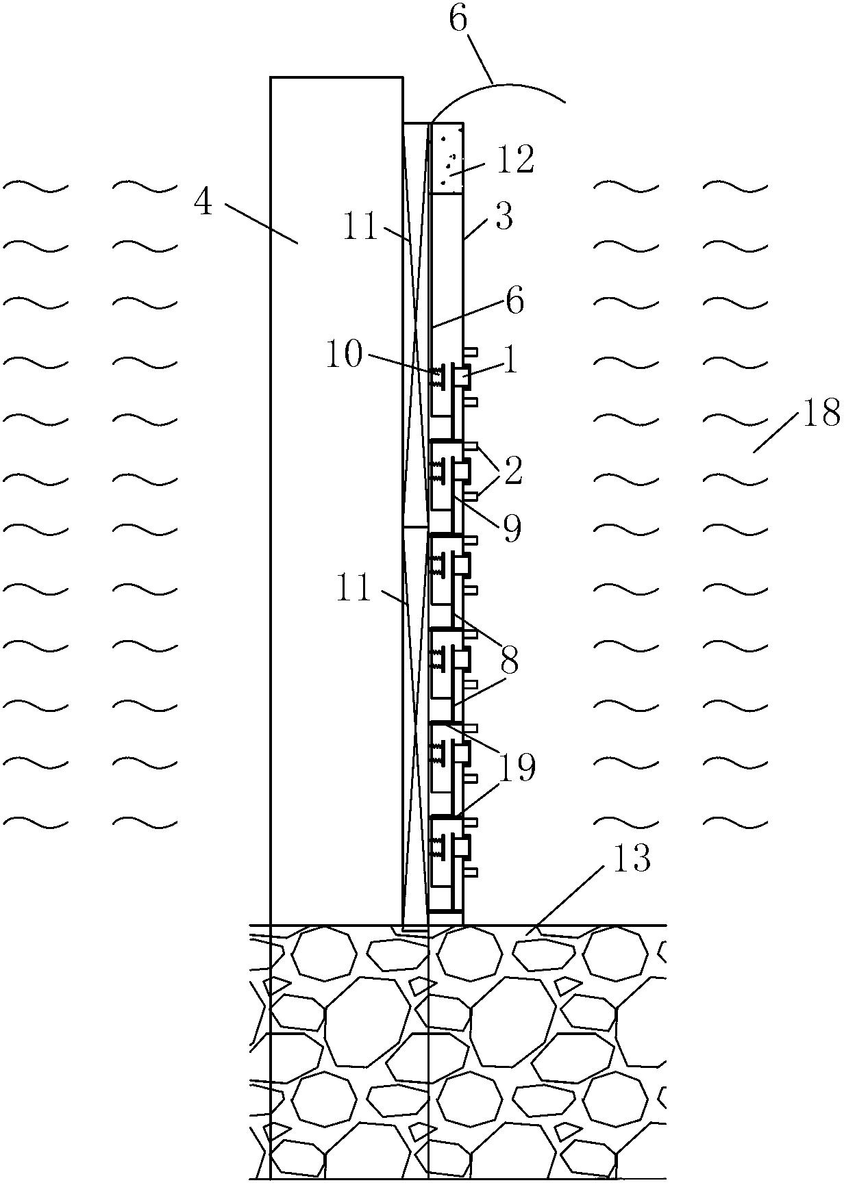 Button pier sour monitoring device based on FBG (fiber Bragg grating) sensors