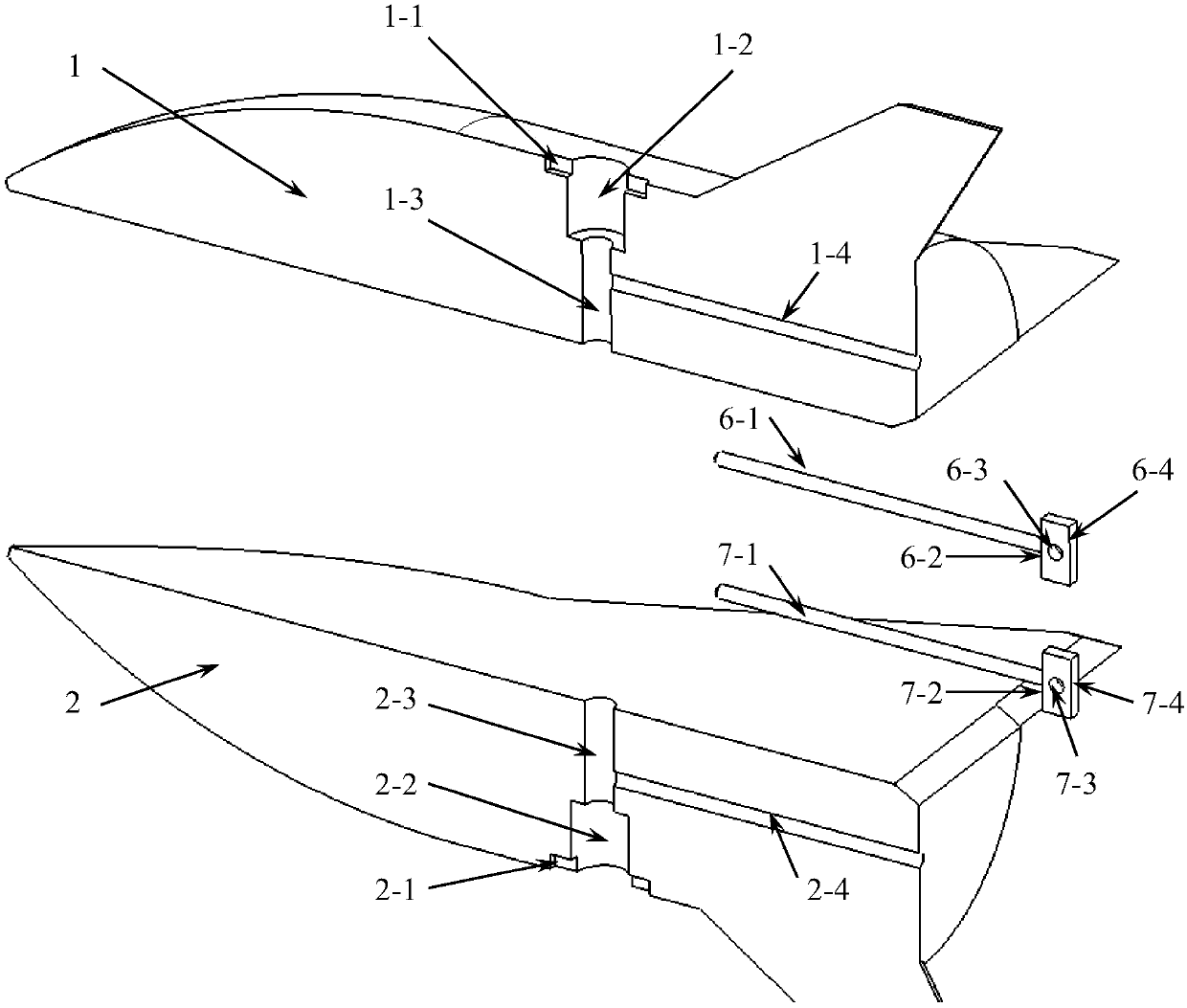 Parallel stage separation free flight wind tunnel testing device with mass center located on interface