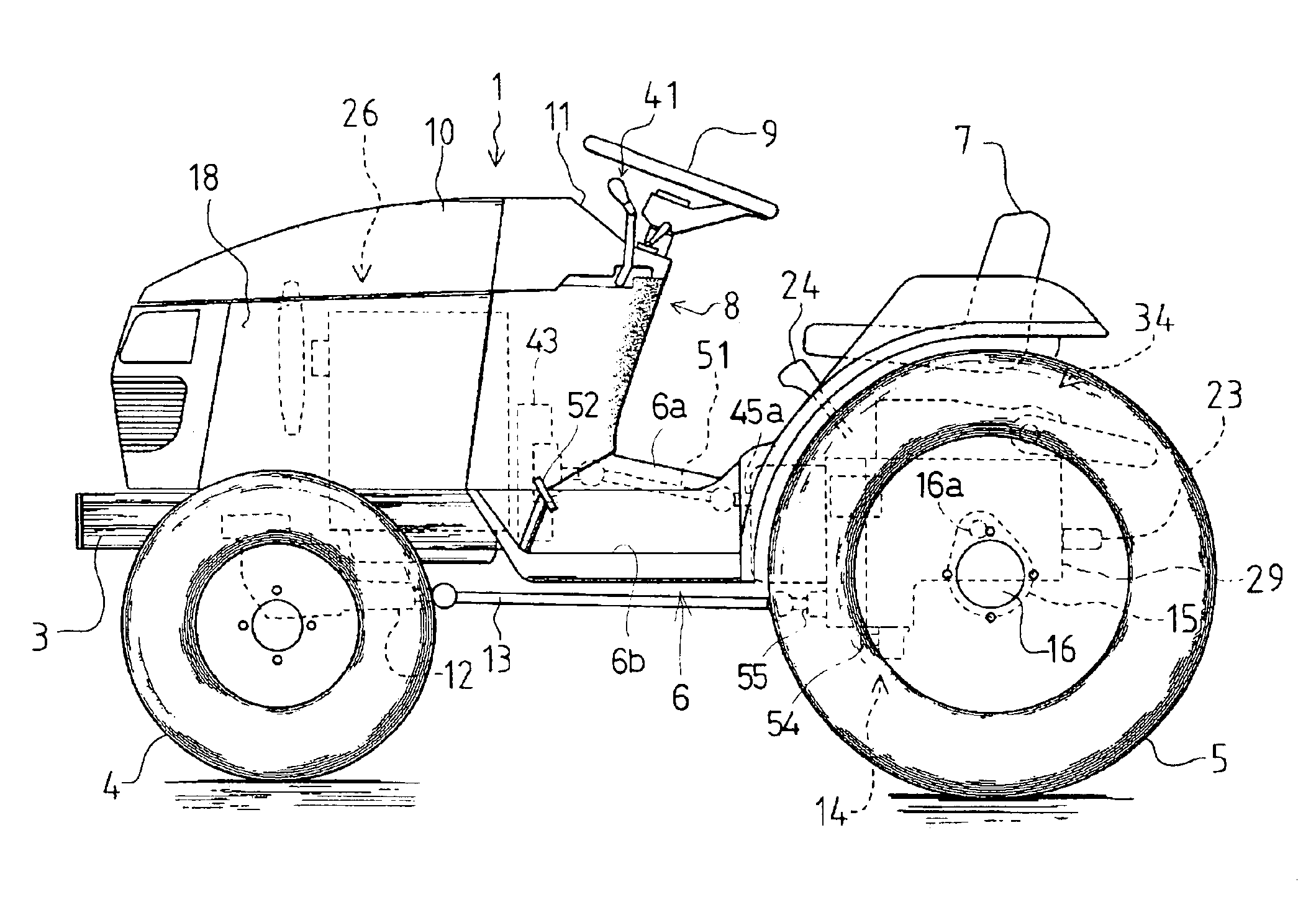 Body frame of a riding tractor