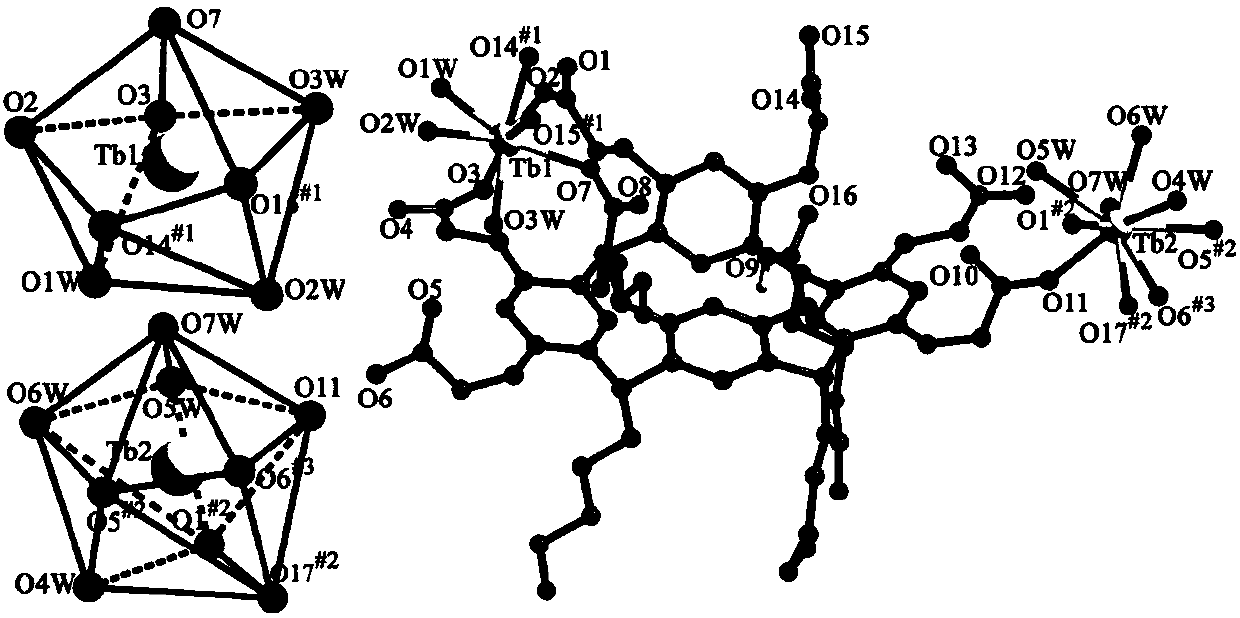 Terbium metal complex based on octacarboxy-calix[4]arene and preparation method thereof