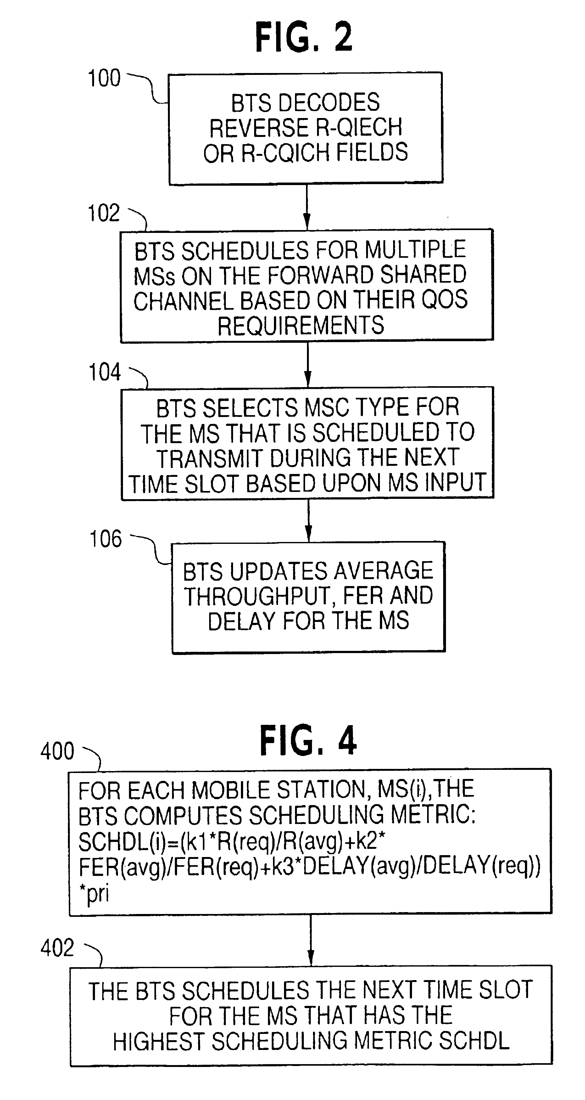 Method and apparatus for scheduling and modulation and coding selection for supporting quality of service in transmissions on forward shared radio channels