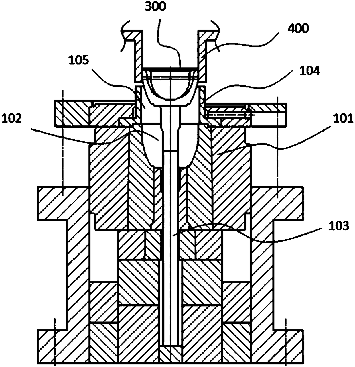 Concave die with righting structure