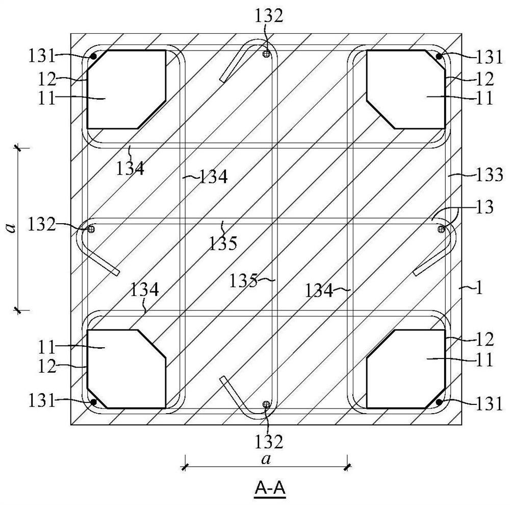 Corner vertical hole centralized arrangement and direct stress longitudinal bar connection overlapping column and construction technology