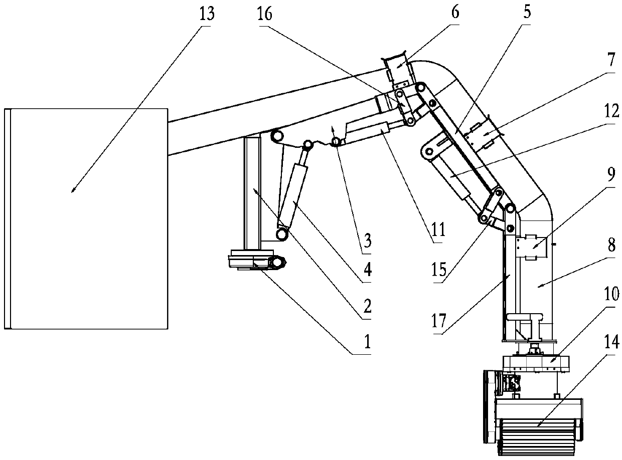 Railway sewage suction truck side suction working device and operation method thereof