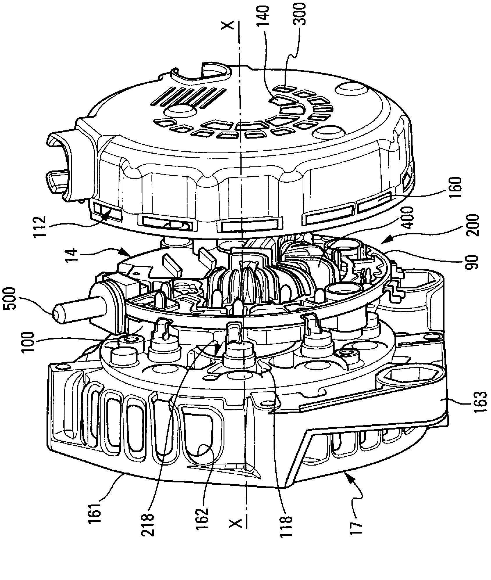 Voltage regulator device for a rotary electric machine, bearing for such a machine equipped with such a device and such a machine comprising such a bearing