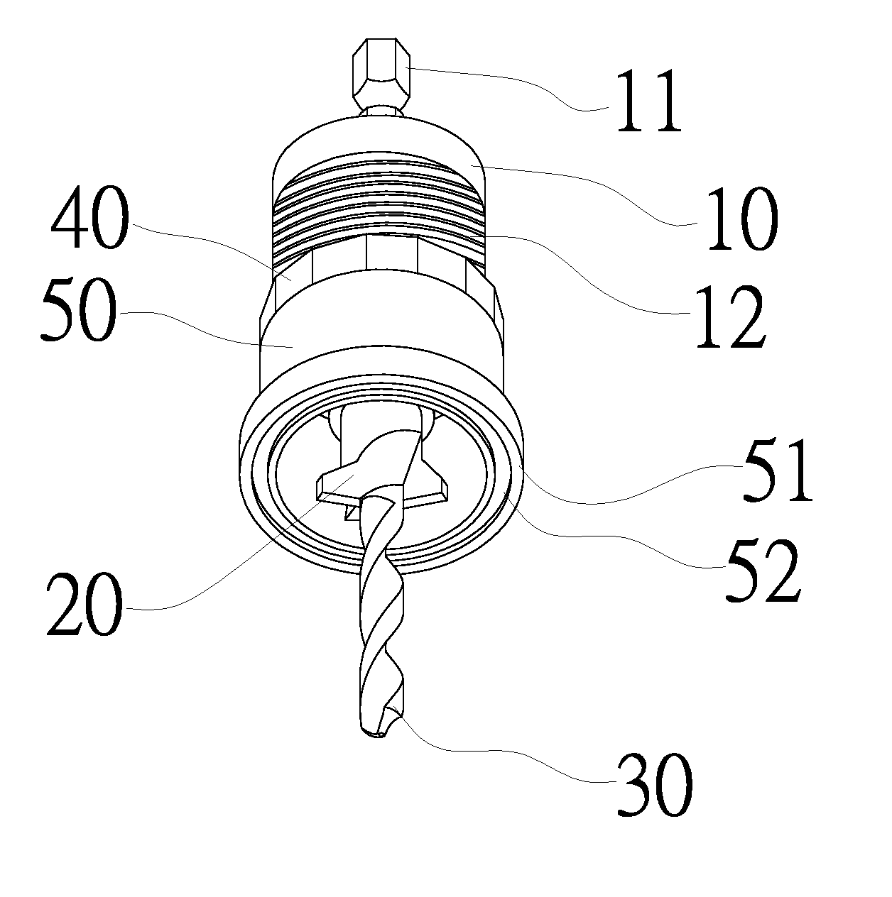 Drilling bit with the depth-limiting and angle-leading function for the carpenter's work