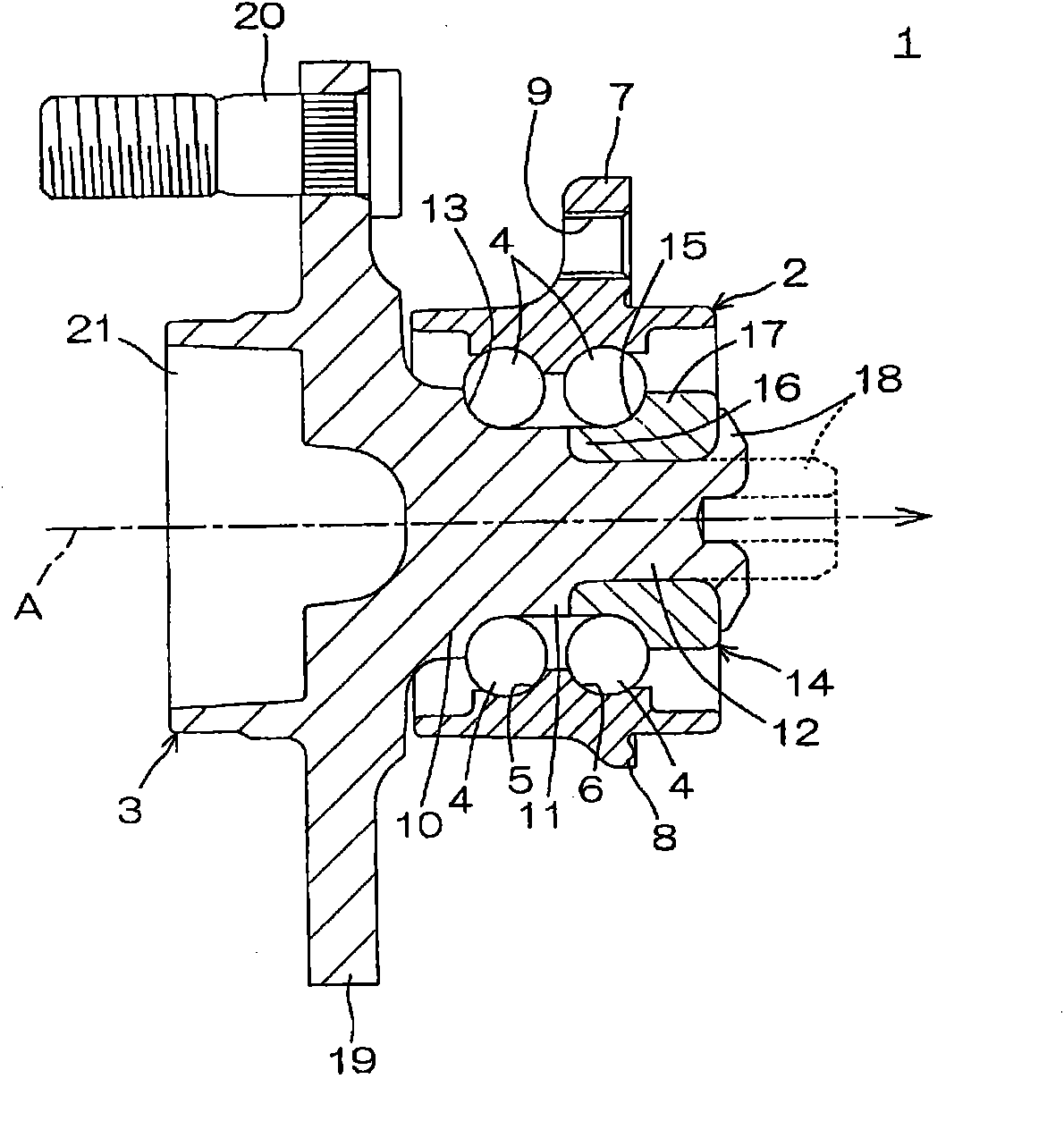 Heat treatment method for rolling bearing device for wheel and cooling device for inner shaft