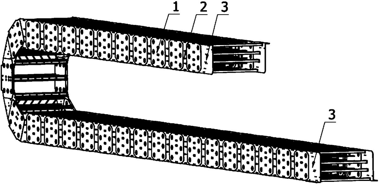 A multi-layer and multi-pipeline large-scale steel drag chain system for offshore platforms