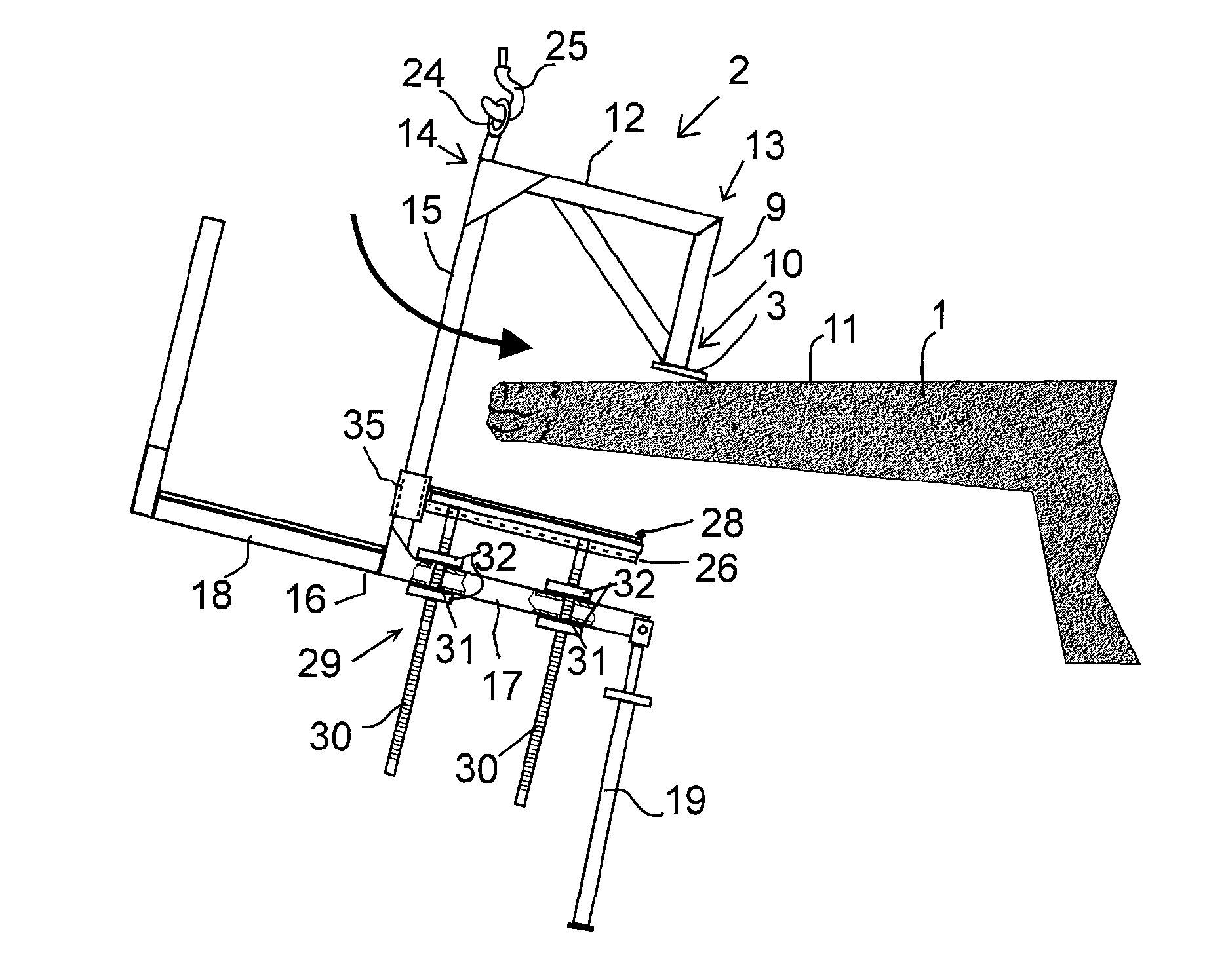 Scaffold Arrangement and Method for Repairing the Edge Structure of a Concrete Bridge