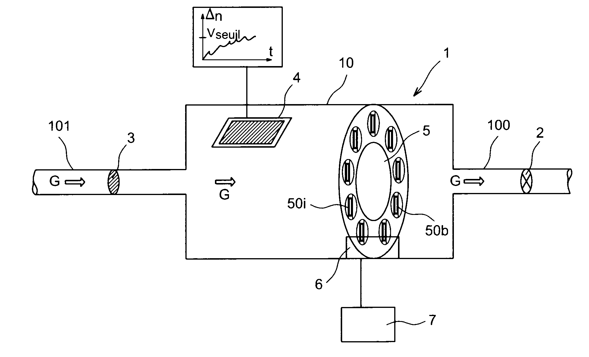 Method for analysing molecular pollution of a fluid, application device and application to the analysis of pollution in a natural medium and in a controlled environment